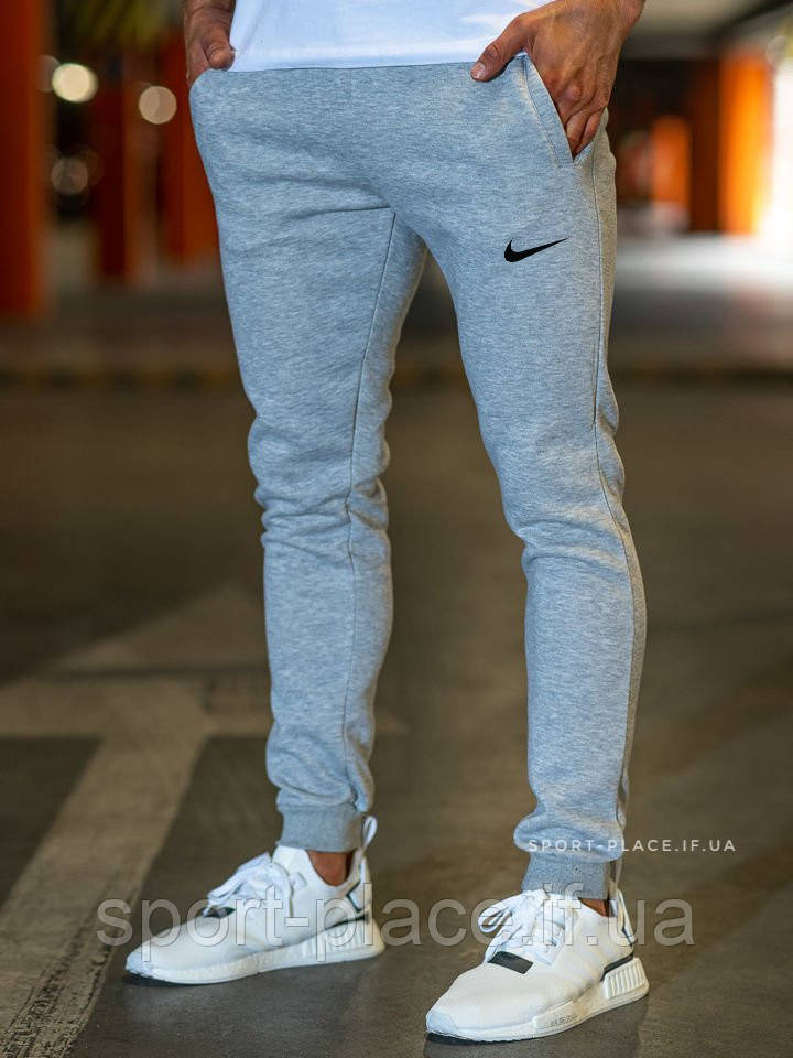 Теплі чоловічі спортивні штани Nike (Найк) світло-сірі (Зима) з начосом на манжетах джогери