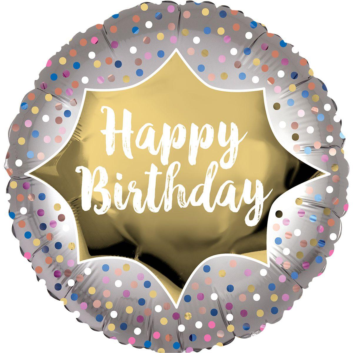 Фольговані кульки c гелієм коло 45см з написом "Happy Birthday"