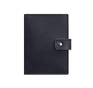 Обкладинка для паспорта зі шкіри з віконцем 5.0 (темно-синя) шкіра Crazy Horse, фото 3