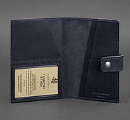 Обкладинка для паспорта зі шкіри з віконцем 5.0 (темно-синя) шкіра Crazy Horse, фото 4