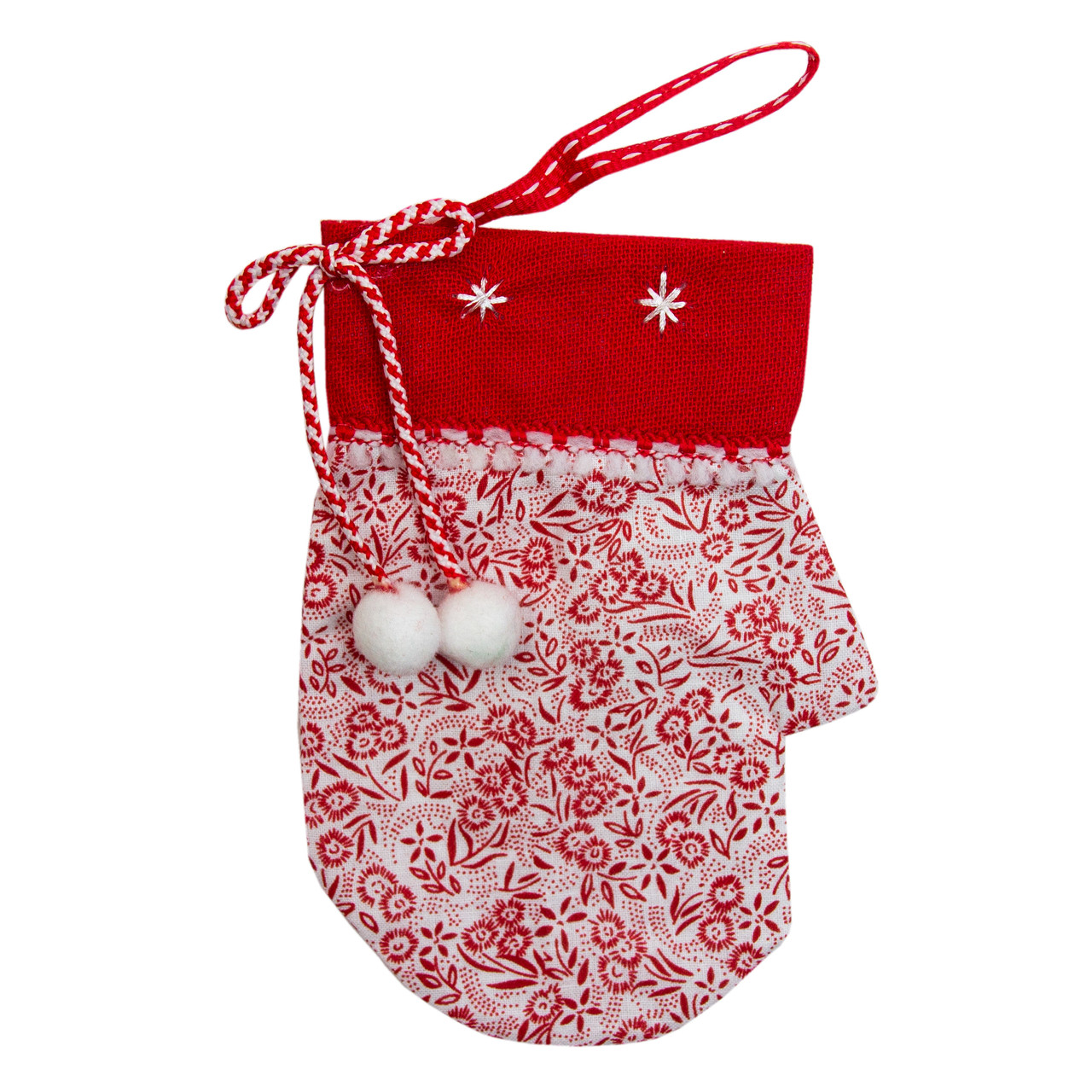 Ялинкова іграшка м'яка Рукавичка в квітку, 16 см, червоний з білим (430345-3), фото 1
