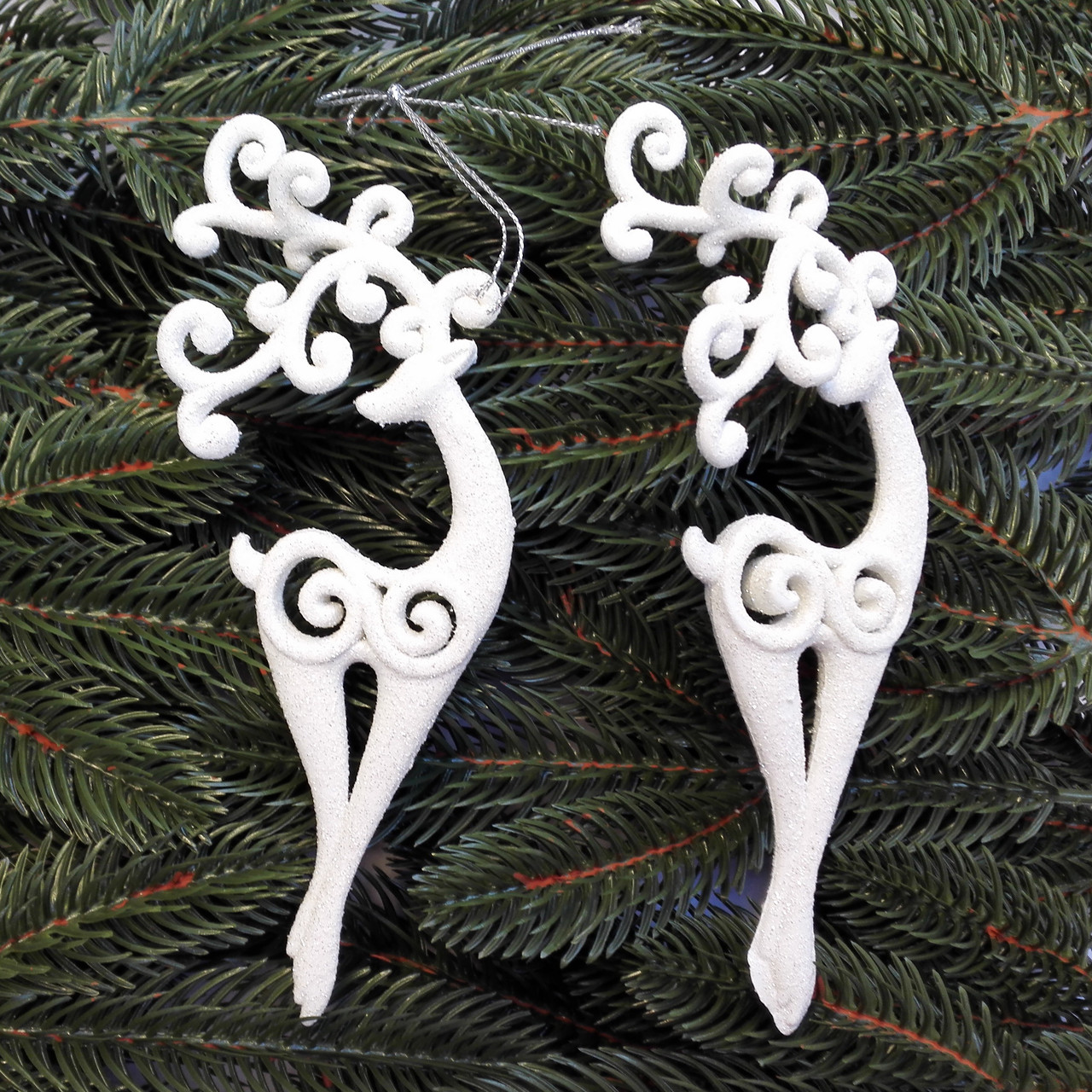 Новорічна прикраса «Олені білі» 17 см 2 шт., фото 1