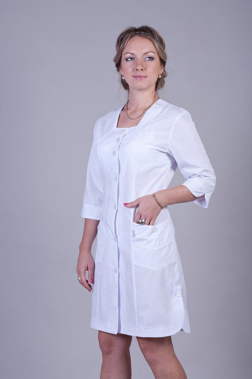Батистовый медицинский женский халат на пуговичках 40-66 - фото 1 - id-p1059088671