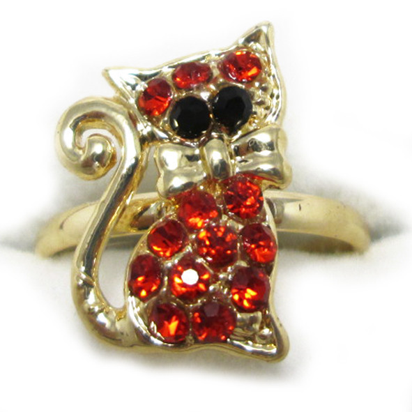 Каблучка Котик, під Золото, з Червоними Стразами, Безрозмірне, Аксесуари та Прикраси, Біжутерія, фото 1