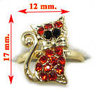 Каблучка Котик, під Золото, з Червоними Стразами, Безрозмірне, Аксесуари та Прикраси, Біжутерія, фото 2