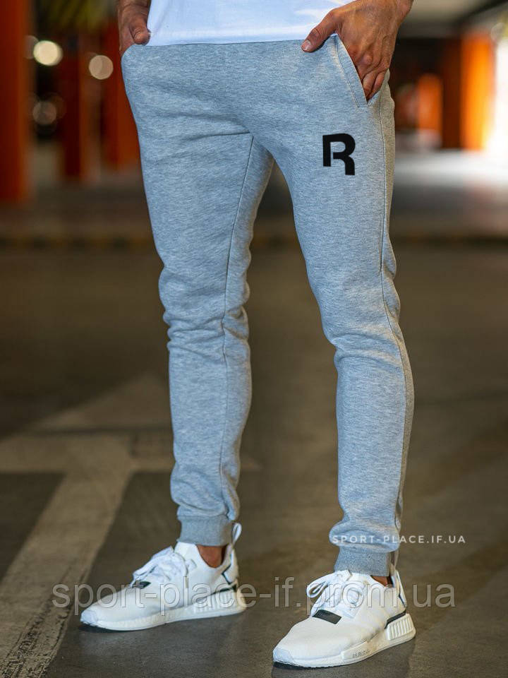 Теплі чоловічі спортивні штани Reebok (Рібок) світло-сірі (Зима) з начосом на манжетах джогери