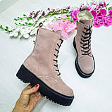 Жіночі зимові високі черевики на шнурівці пудра замша WooDstock, фото 2