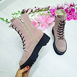 Жіночі зимові високі черевики на шнурівці пудра замша WooDstock, фото 3