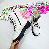 Жіночі зимові черевики високі шкіряні на шнурівці WooDstock світлий беж лак, фото 3