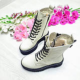 Жіночі демісезонні черевики високі шкіряні на шнурівці WooDstock світлий беж лак, фото 4