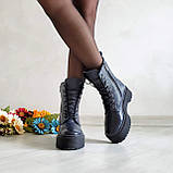Жіночі зимові черевики високі шкіряні на шнурівці WooDstock синій лак, фото 2