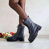 Жіночі зимові черевики високі шкіряні на шнурівці WooDstock синій лак, фото 3