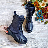 Жіночі зимові черевики високі шкіряні на шнурівці WooDstock синій лак, фото 6