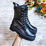 Жіночі зимові черевики високі шкіряні на шнурівці WooDstock чорний, фото 4