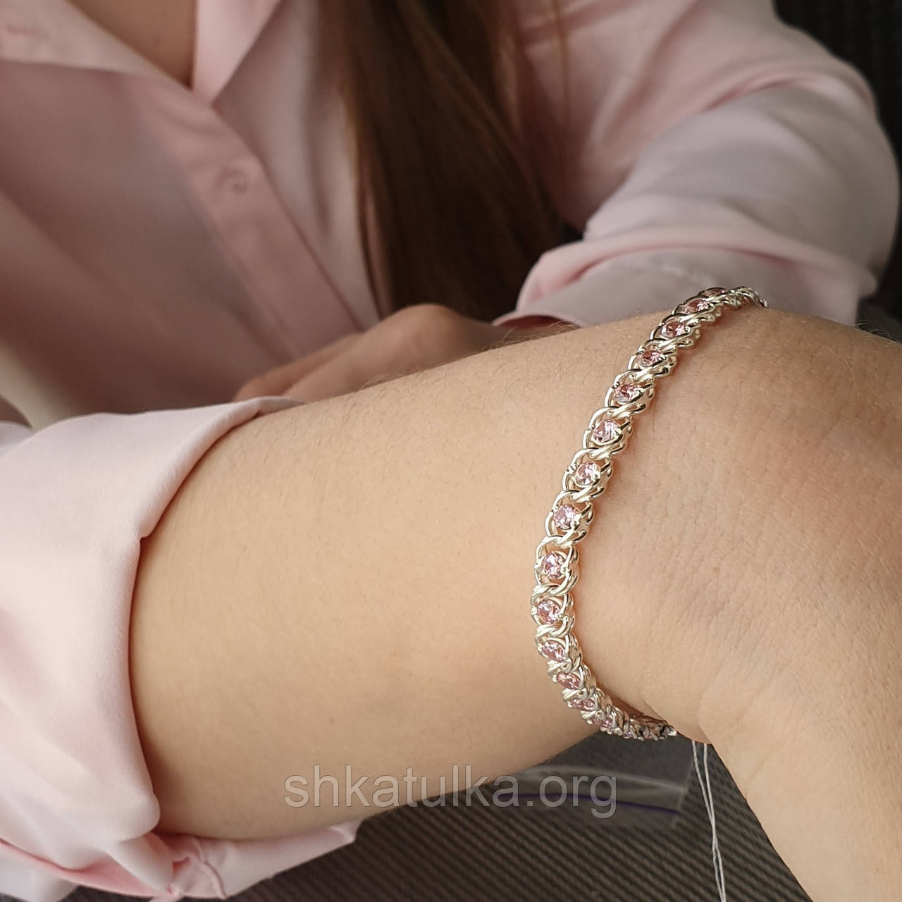 Браслет ''Арабський бісмарк'' з рожевими каменями