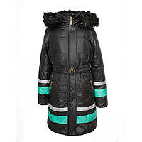 Куртка-пальто дитяча для дівчинки зима/весна/осінь Магнолія чорна140,146,152,158 см знімна овчина