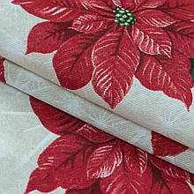 Новорічна декоративна тканина, пуансетія, червоний