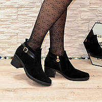 Ботинки женские замшевые на устойчивом каблуке, черный цвет