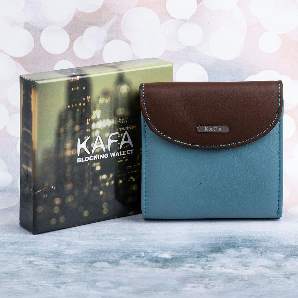 Маленький жіночий шкіряний гаманець Kafa з RFID захистом (419 coffee-sky blue)