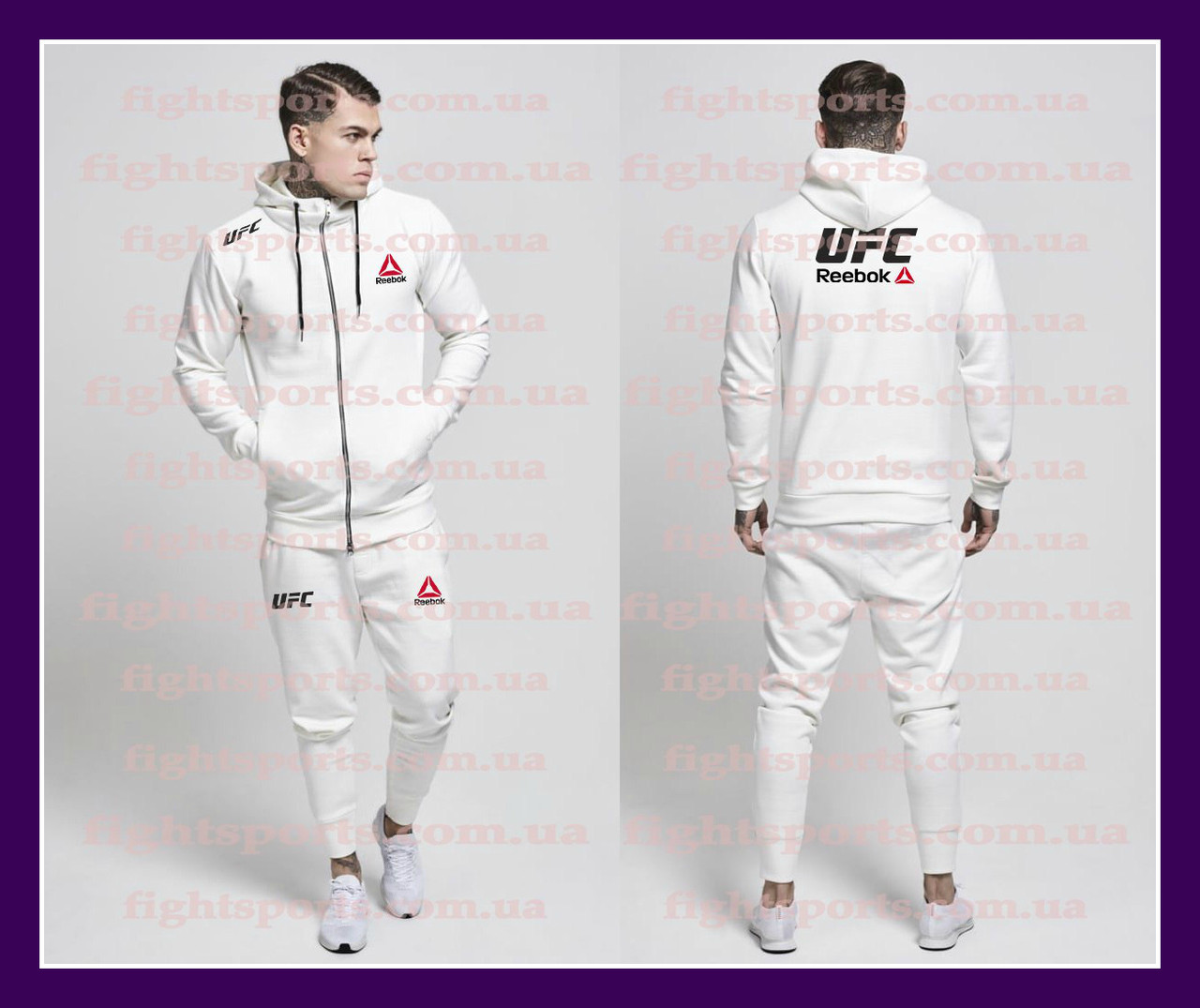 Мужской Спортивный костюм UFC REEBOK (РИБОК) Белый ИНДОНЕЗИЯ - фото 1 - id-p706510607