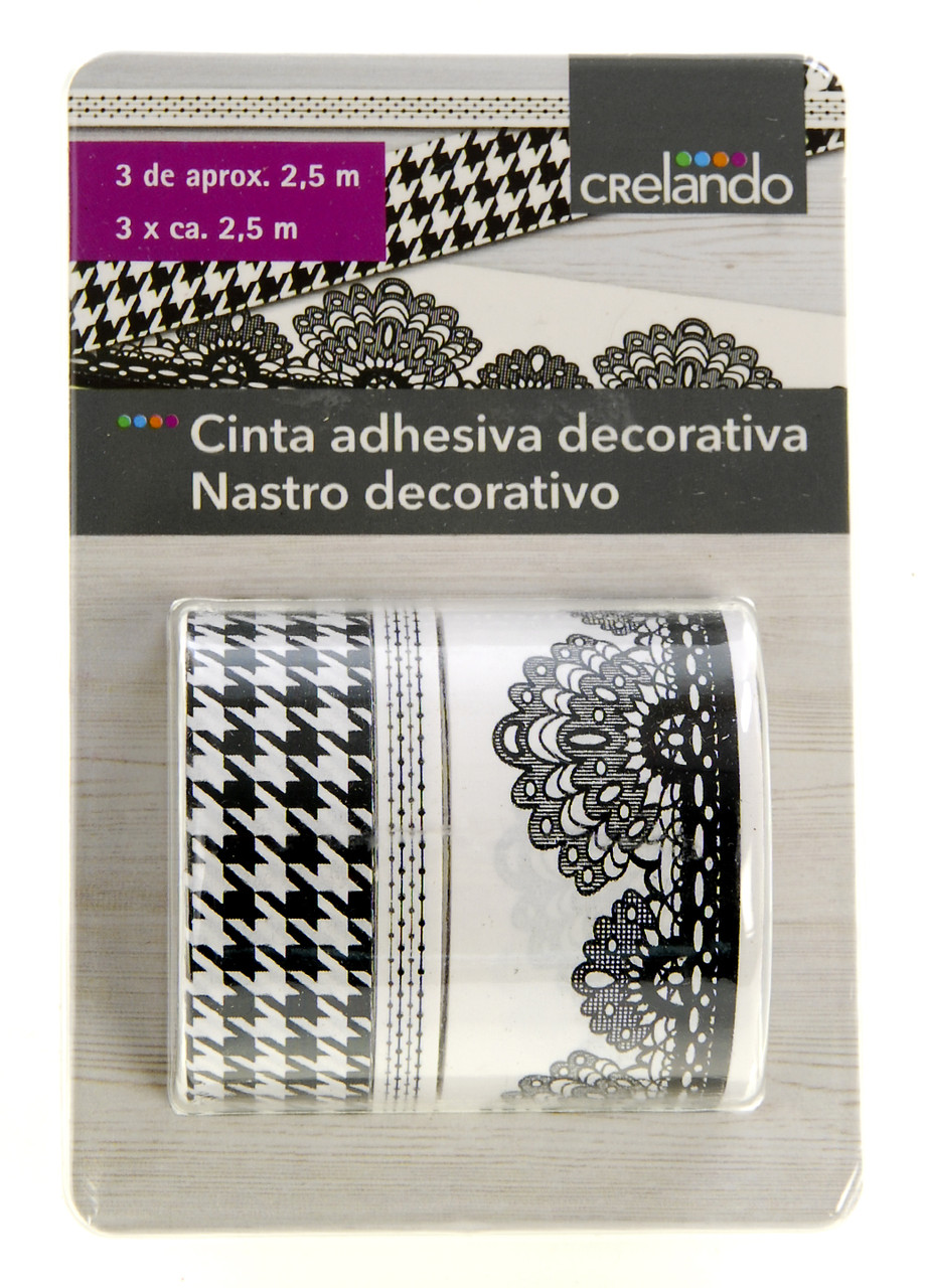 Декоративний скотч, клейка стрічка, 3 шт., Crelando, чорний-білий, фото 1