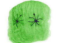Паутина зеленая с пауками на Хэллоуин, 100х150 см