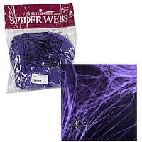 Декор на Хэллоуин паутина фиолетовая с паучками