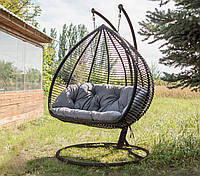 Плетёное подвесное кресло кокон Дабл Полосатый Качели из ротанга (стойка +1650 грн)