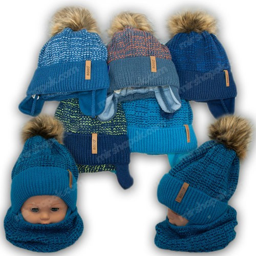 ОПТ Дитячий комплект — шапка та шарф (хомут) для хлопчика, р. 50-52 (5 шт./набір), фото 1