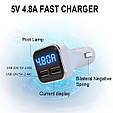 Автомобільний ЗАРЯДНИЙ 2хUSB (5V/4.8A) + Вольтметр + Струм зарядки - білий корпус, фото 6