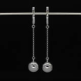 Сережки срібні "Кулька на ланцюжку" 12 мм, родій, фото 2