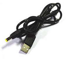 01-14-033. Шнур живлення USB штекер А - шт. 5,5*2,1мм, чорний, 1м