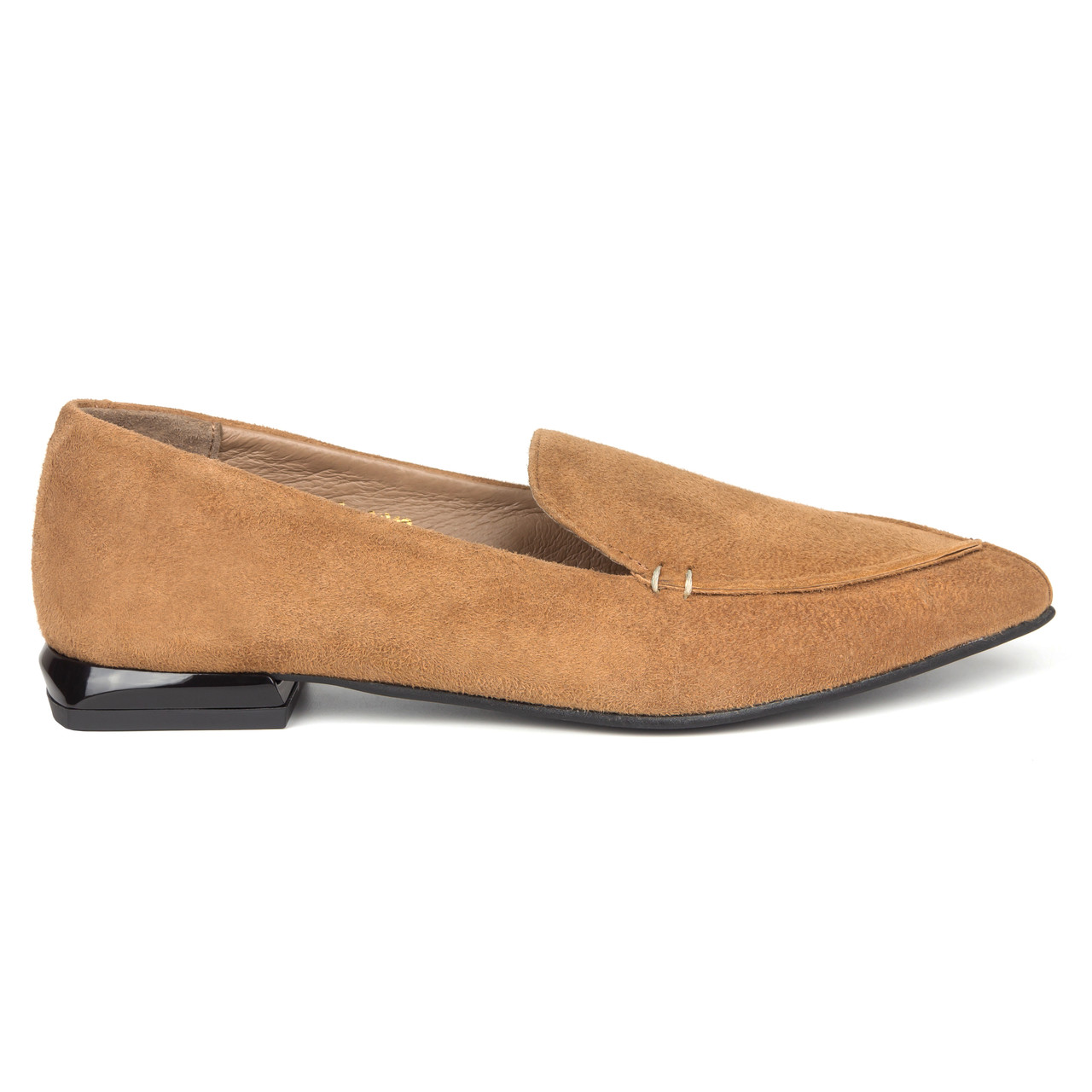 Туфлі жіночі Woman's heel коричневі замшеві на плоскій підошві з загостреним носком