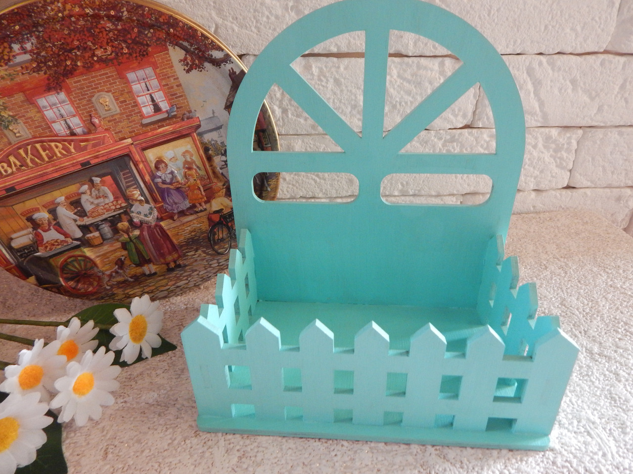 Декоративна кошик, дерев'яний ящик, коробка для квітів, кашпо з фанери. М'ятний колір, фото 1