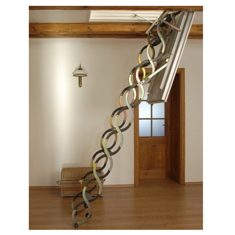 Выдвижная лестница чердачная ножничная Nozycowe NO металлическая из анодированной стали 80 х 60 см - фото 1 - id-p192792000