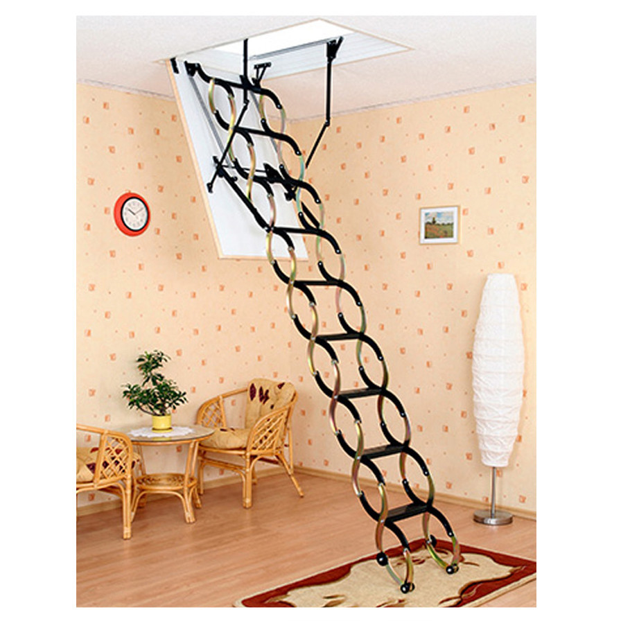 Выдвижная лестница чердачная ножничная Nozycowe NO металлическая из анодированной стали 80 х 60 см - фото 2 - id-p192792000
