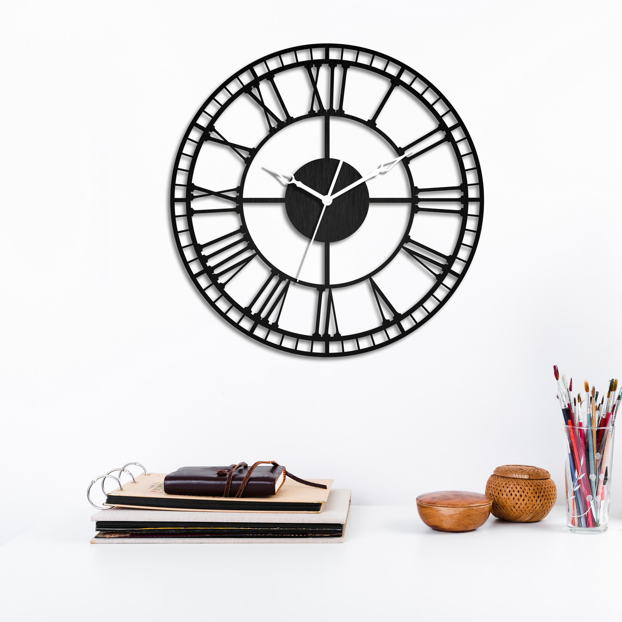 Круглий дерев'яний годинник Старовинний дерев'яний годинник Стінний мистецтво Декор середини століття 40 см, фото 1