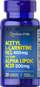Puritan's Pride Acetyl L-Carnitine 400 mg with Alpha Lipoic Acid 200 mg 30 капсул (4384301422)