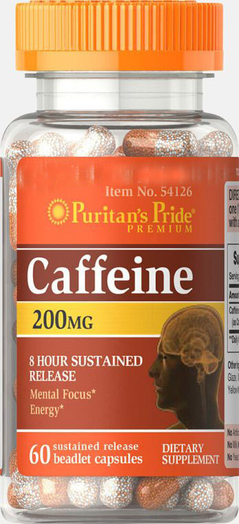 Передтренувальний комплекс Puritan's Pride Caffeine 200 mg 8-Hour Sustained Release 100 капсул (4384301491)