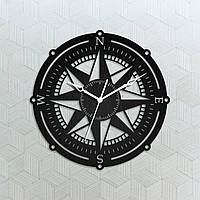 Компас Годинник білого Компас на стіні Подарунок для туриста Декор спальні Дерев'яний годинник Годинник великих розмірів 35 см Чорний