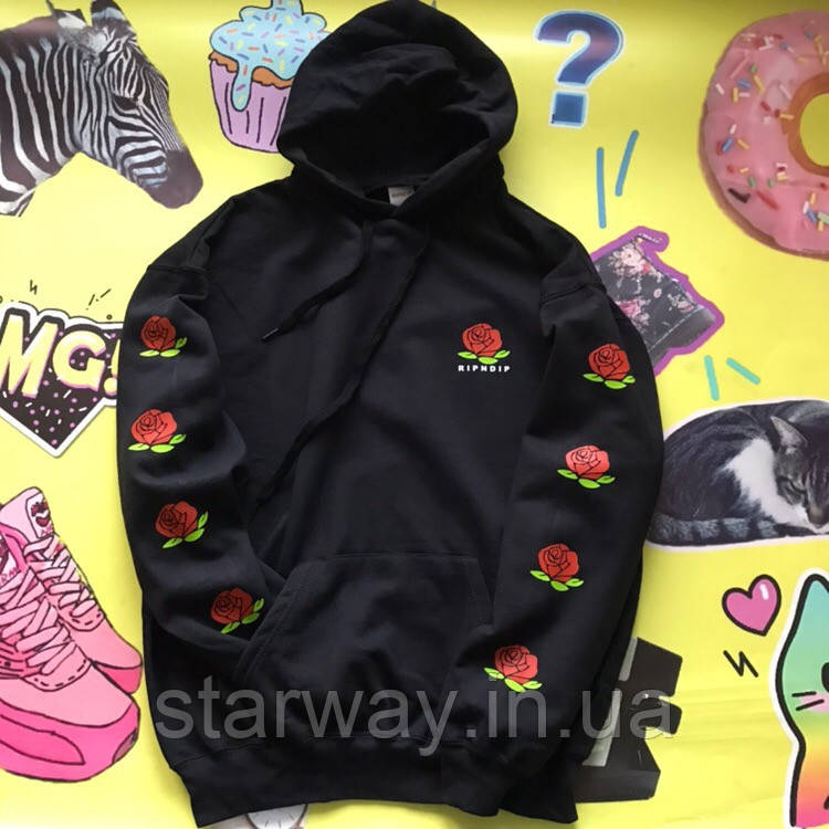 Толстовка ripndip | чорне худі троянди лого