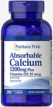 Вітаміни Puritan's Pride Absorbable Calcium 1200 mg Plus Vitamin D3 25 mcg 200 капсул (4384301939)