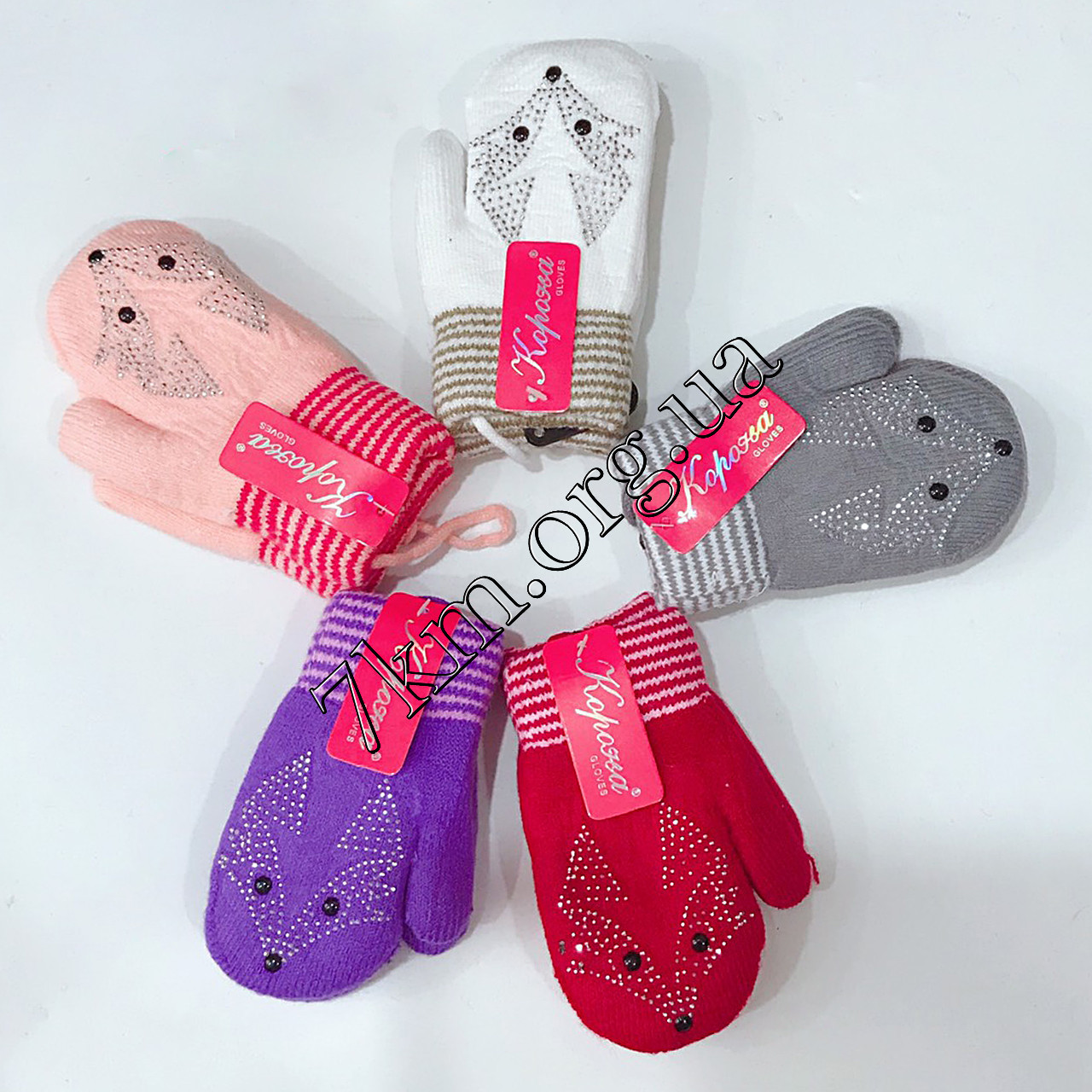 Рукавиці дитячі подвійні в'язка для дівчаток Корона "Лис" 4-5 років Оптом 0073, фото 1
