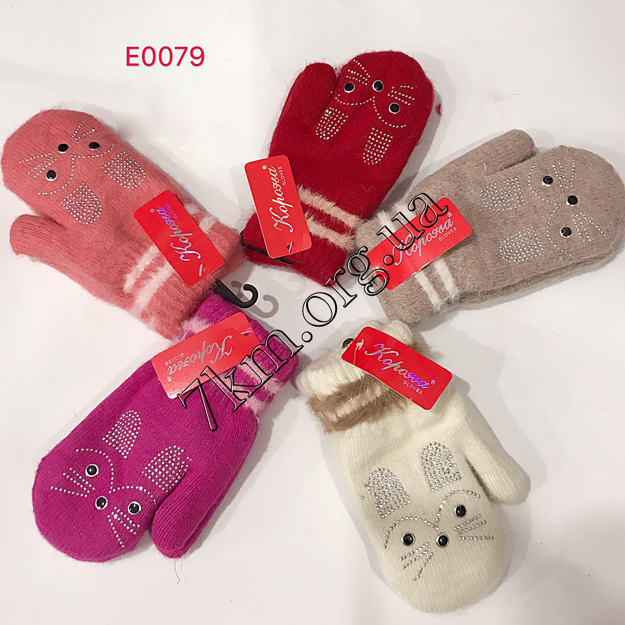 Рукавиці дитячі в'язка для дівчаток Корона "Зая" Оптом 0079 S, фото 1