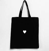 Еко сумка шопер чорний з принтом "Сердечко"