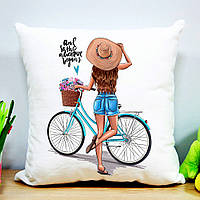 Подушка Девушка с велосипедом