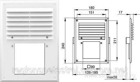 Вентиляционная решетка - 240x180 мм с фланцем квадрат 90 мм - фото 2 - id-p121767536