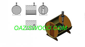 Баня в бочці 2,2 м із покрівлею й дров'яною печенею