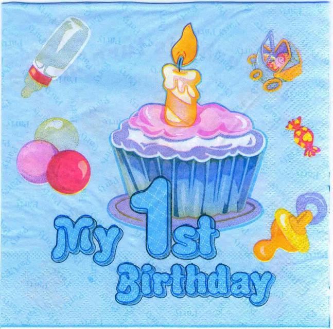 Серветки паперові святкові My 1st Birthday блакитні (20 штук) 1542