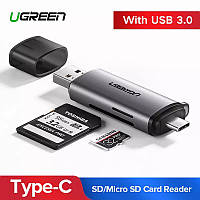 Card Reader USB-C адаптер UGREEN CM185 Кардридер USB 3.0 Type-C OTG SD TF MicroSD Alluminium Shell 50706